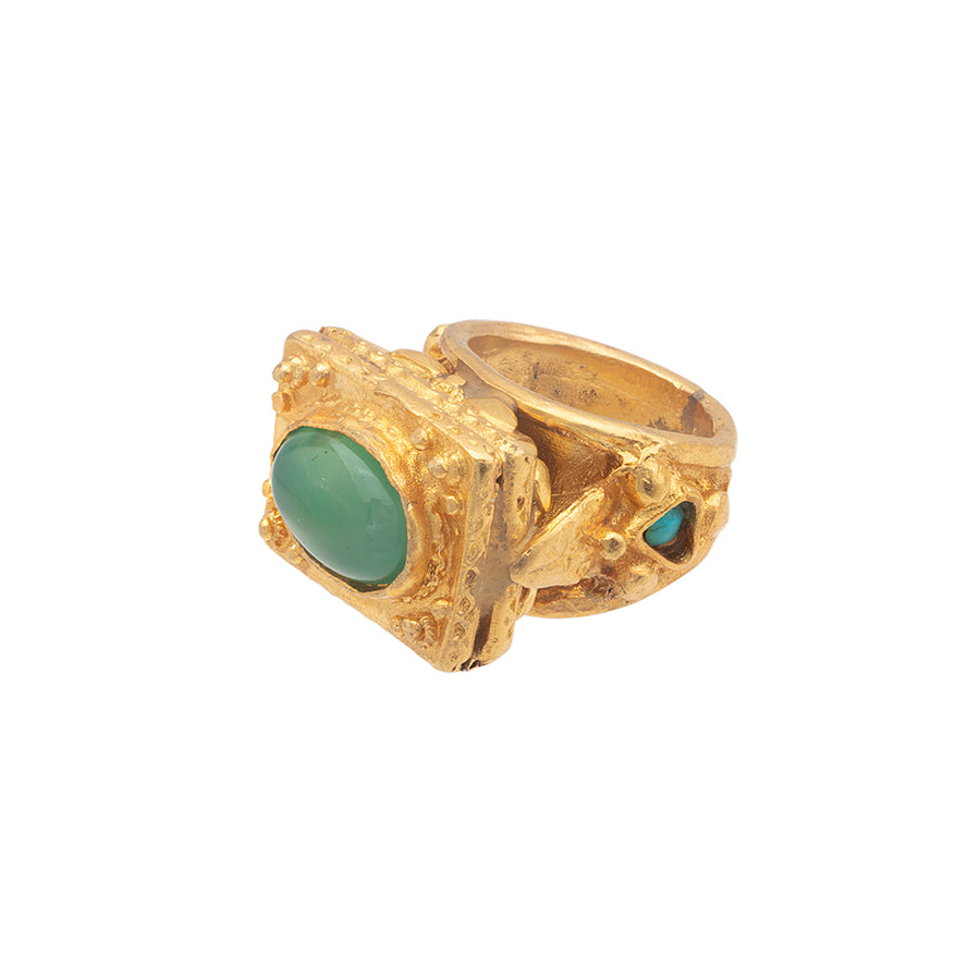 Gold Green Stone Ring